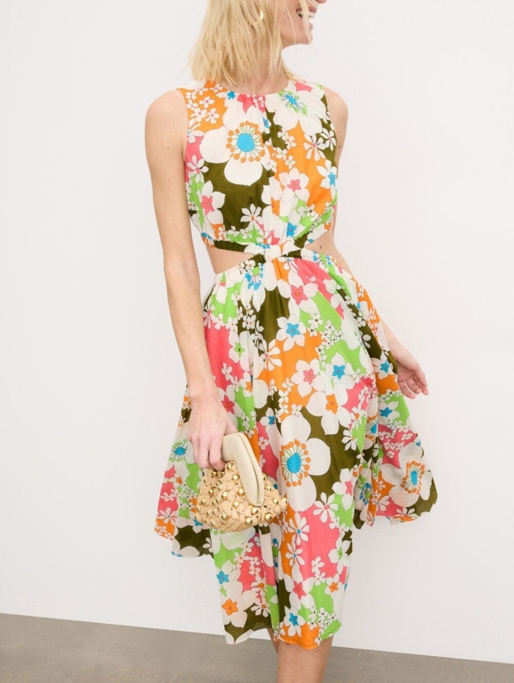 Trina Turk Artimo Dress Floral Midi Dress Size Small S Cotton Voile Resort Wear